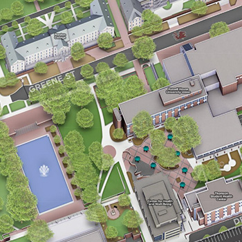 从校园地图上绘制的格林街罗素楼的3D效果图。