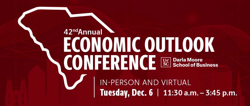 第42届经济前景会议提出的达拉摩尔商学院:面对面和虚拟周二,12月6日上午11:30点——下午3:45的时候。