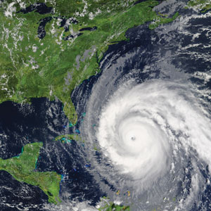 卫星拍摄的北美上空的飓风
